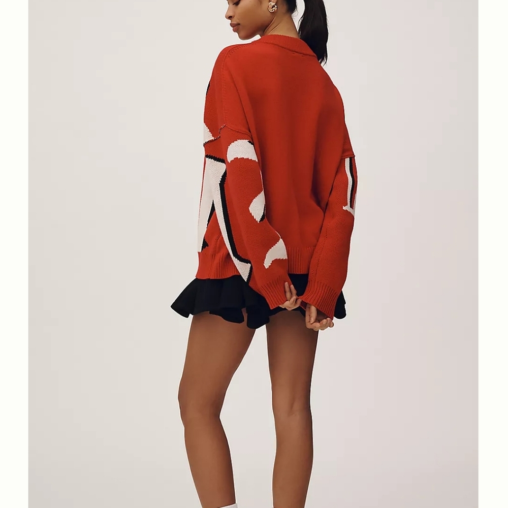 Red and White Graphic Sweater - Picture 2 of 4